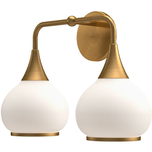 Alora Mood VL524217AGOP Hazel 2 Light 16.63 inch Bath Vanity Wall Light W/ Opal Glass Aged Gold Finish