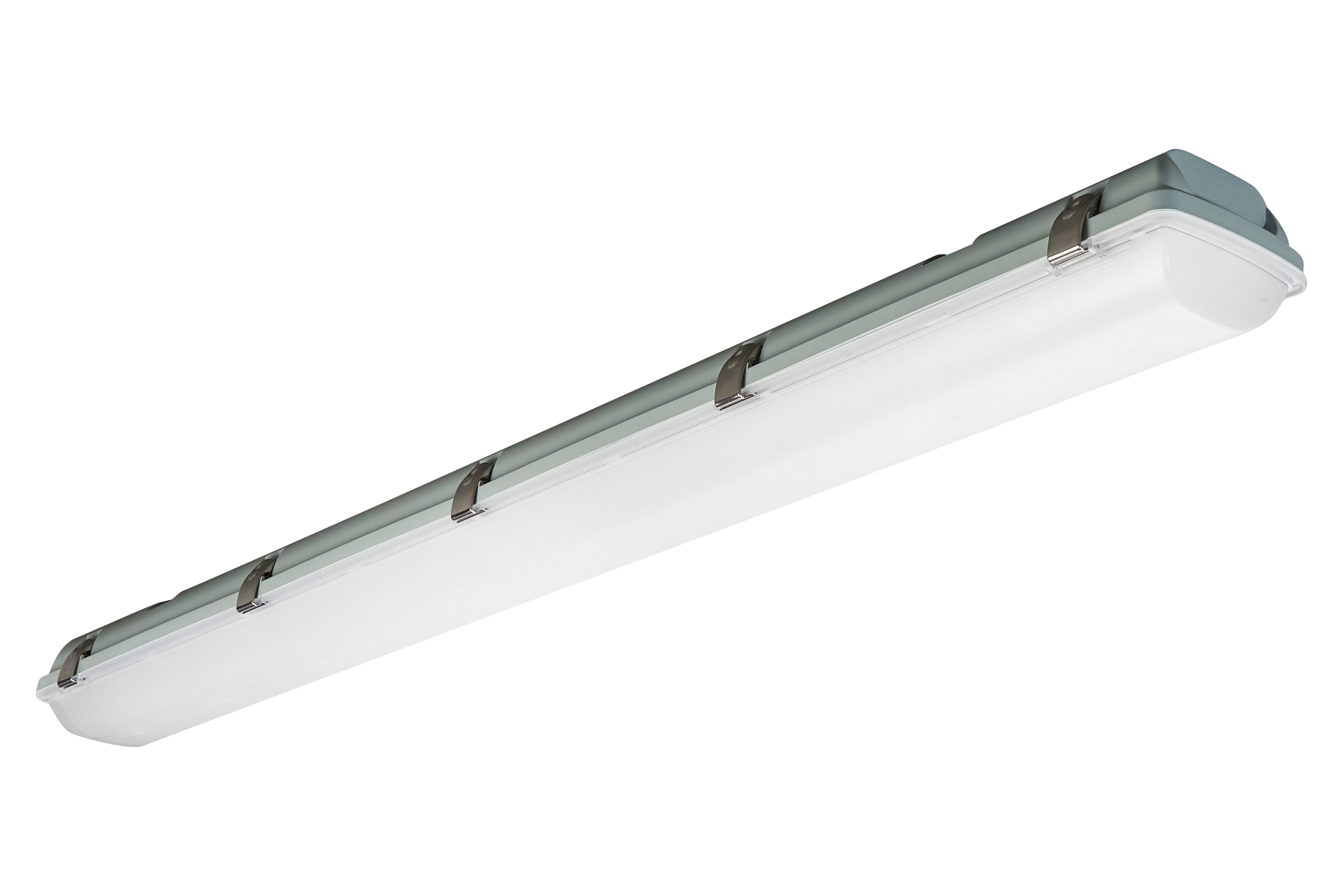 Eiko VP3-4PS45-FCCT-H-EB08 VP3 4' Vapor Proof LED Fixture - PowerSet 45/35/26W Selectable, Field-Selectable CCT 3500/4000/5000K, 120-347V, 0-10V Dimming, IP66 Wet-Rated & DLC Premium Certified, 8W Internal Backup Battery