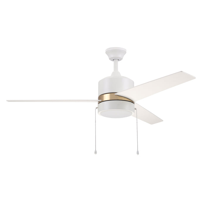 Carro USA VWGA-523A5-L12-W1-1G 52" Flint 3-Blade Flush Mount LED Ceiling Fan with Pull Chain - Fixture Finish: White with Gold - Blade Finish: White