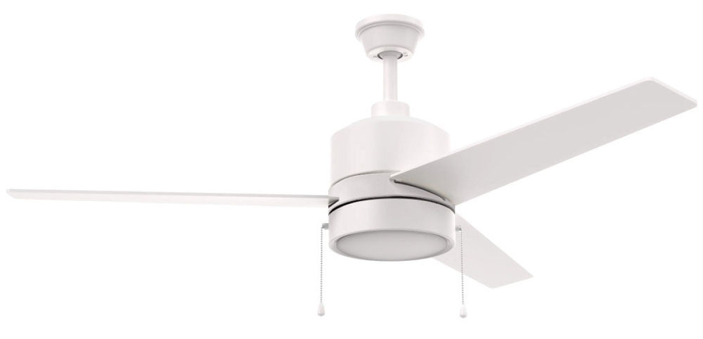Carro USA VWGA-523A5-L12-W1-1 52" Flint 3-Blade Ceiling Fan with LED Light and Pull Chain - Fixture Finish: White - Blade Finish: White