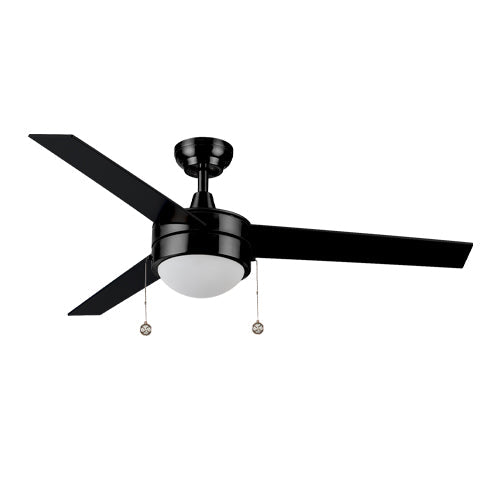 Carro USA VWGA-523C-L11-B2-1 52" Everett 3-Blade LED Ceiling Fan with Pull Chain - Fixture Finish: Black - Blade Finish: Black