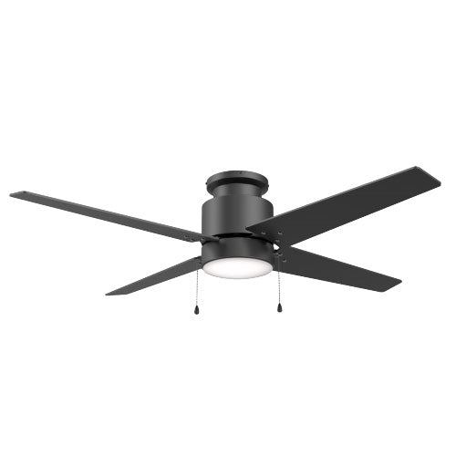Carro USA VWGA-524B1-L12-B2-1 52" Extreme4-Blade Flush Mount LED Ceiling Fan with Pull Chain - Fixture Finish: Black - Blade Finish: Black