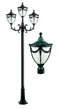 Dabmar Lighting GM4803-VG Rachel Cast Aluminum 3 Post Top Fixture Pole + Base E26 3X No Lamp, Voltage 120V, Verde Green Finish