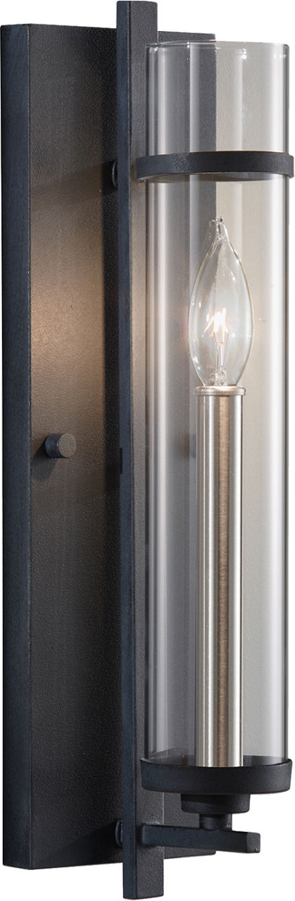 Generation Lighting Ethan 1 light wall sconce in antique forged iron and brushed steel with clear glass