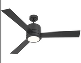 Westgate WFL-116-WS-3B-52-30K-BK-BK 52" 52in 3-Blade Ceiling Fan and Light, Wattage 20W, Color Temperature 3000K, Voltage 120V, Black Finish