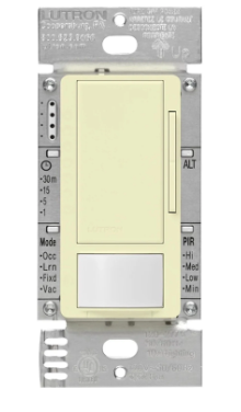 Lutron WMS-Z101-A Maestro 0-10V Motion Sensor/Dimmer Switch, TAA Compliant, 8A, Neutral Optional, 120-277V, Single Pole/Multi-Location, Almond
