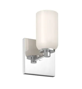 Kuzco Lighting WS57704-CH/GO Nola 9" Tall LED Wall Sconce Light, 40W, 120V Chrome / Glossy Opal Glass Finish