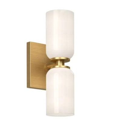 Kuzco Lighting WS57712-BG/GO Nola 2 Light 13" Tall Wall Sconce Light, 40W, 120V Brushed Gold / Glossy Opal Glass Finish