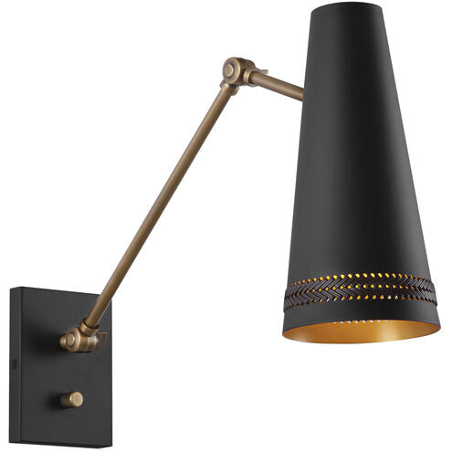 Alora Lighting WV342105MBHL Brickell 1 Light 5.63 inch Bath Vanity Wall Light Matte Black and Hazelnut Leather Finish
