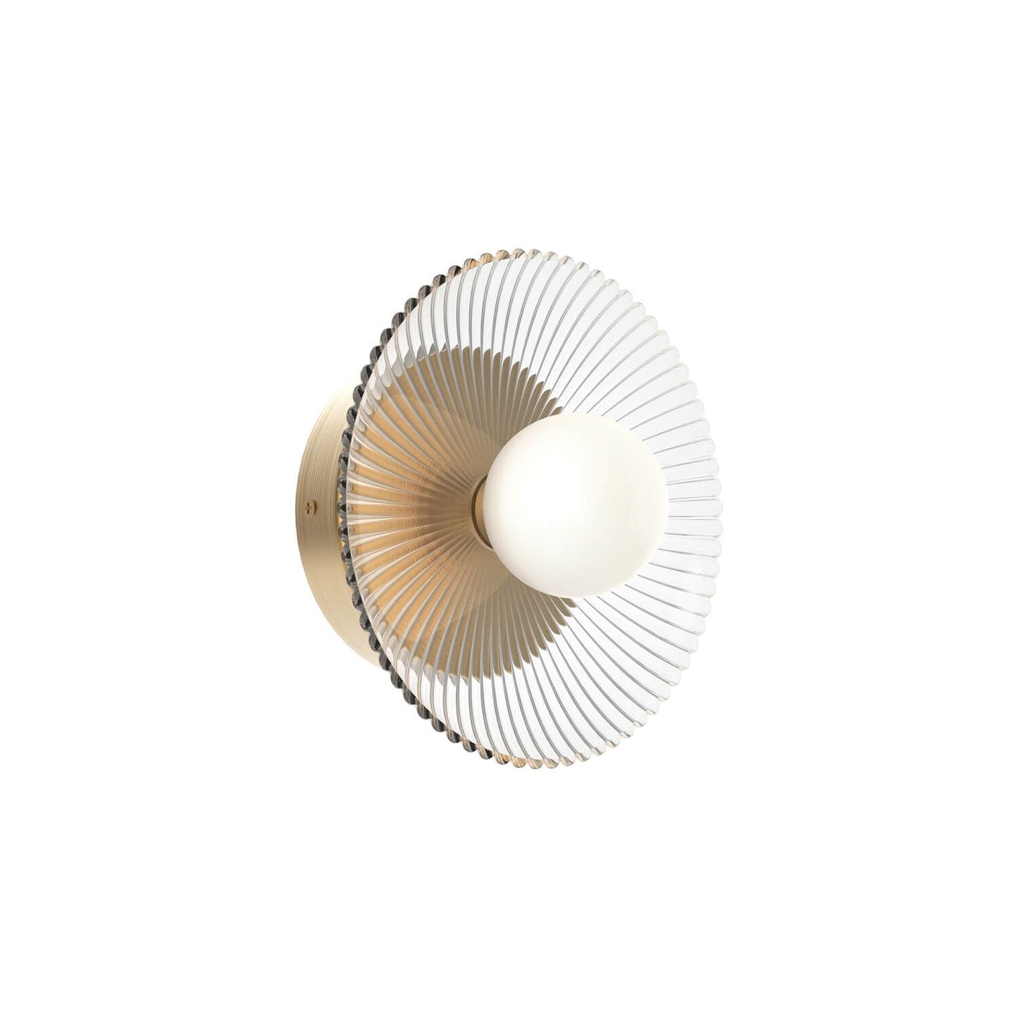 Alora Mood WV417510BGCR-UNV 9" Hera LED Wall Sconce - Brushed Gold / Clear Ribbed Glass / Matte Opal Glass Ball