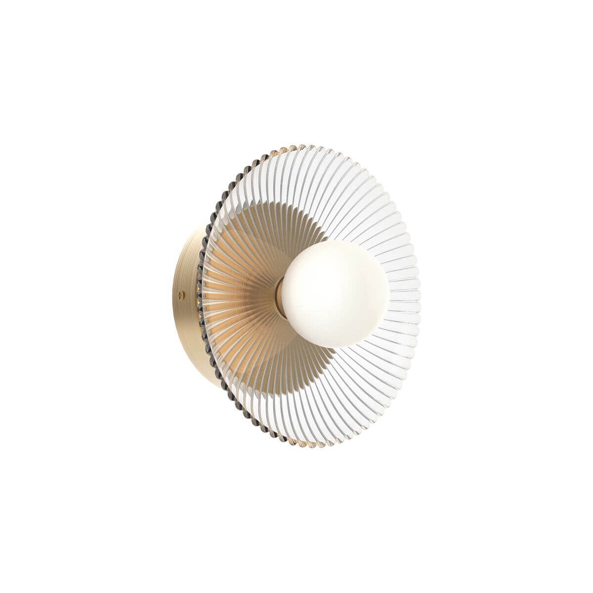 Alora Mood WV417510BGCR 9" Hera LED Wall Sconce - Brushed Gold / Clear Ribbed Glass / Matte Opal Glass Ball