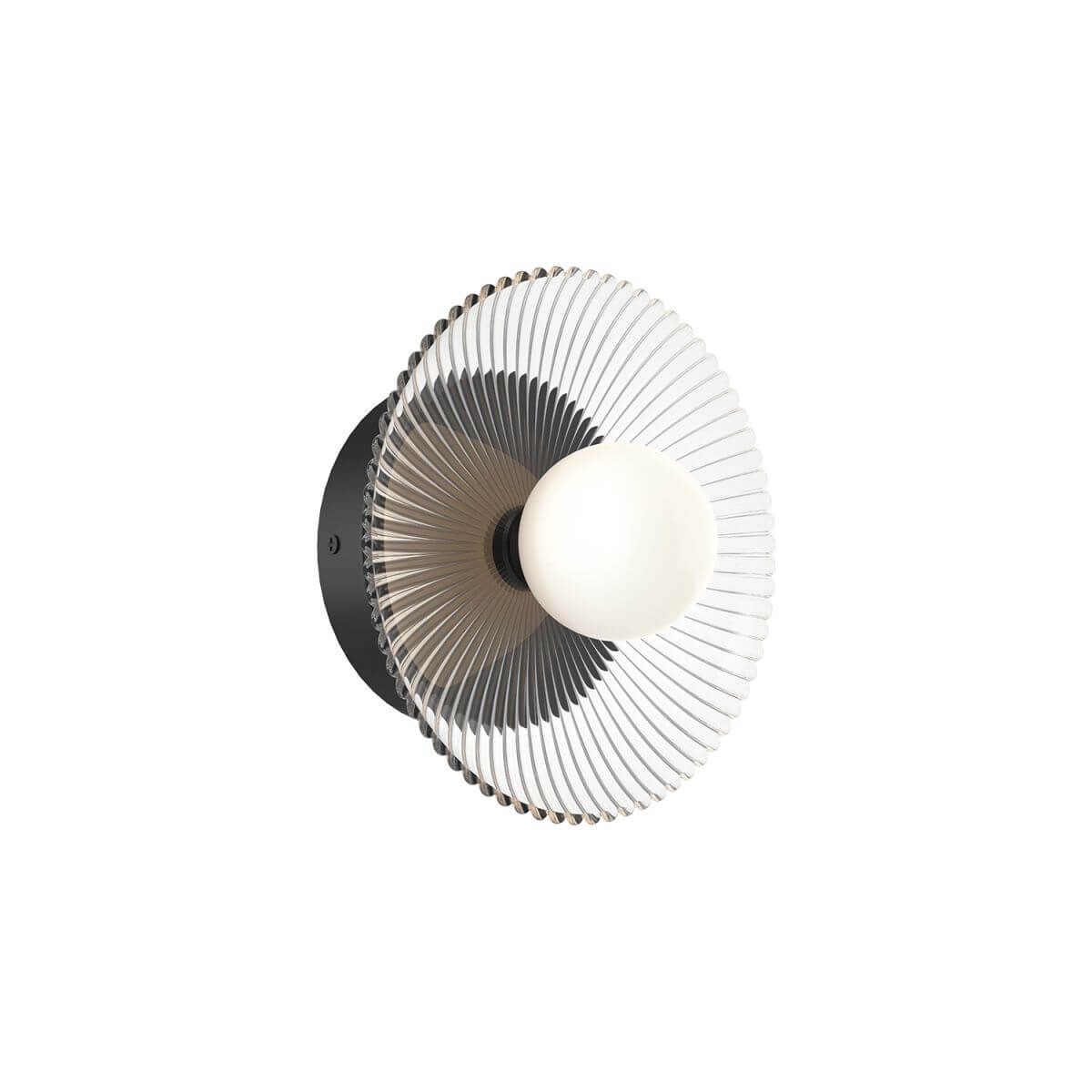 Alora Mood WV417510MBCR 9" Hera LED Wall Sconce - Matte Black / Clear Ribbed Glass / Matte Opal Glass Ball