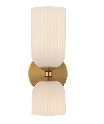 Alora Mood WV442612BGGR 12 inch Nelly 2 Light Brushed Gold and Glossy Ribbed Opal Glass Bath Vanity Wall Light