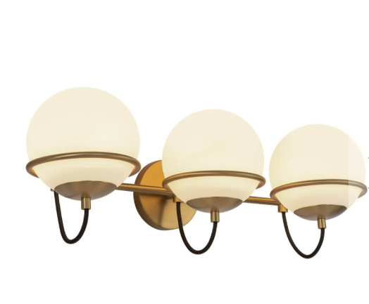 Alora Mood WV458324AGOP Alba 3 Light 24 inch Bath Vanity Light in Aged Brass with Opal Glass Shade