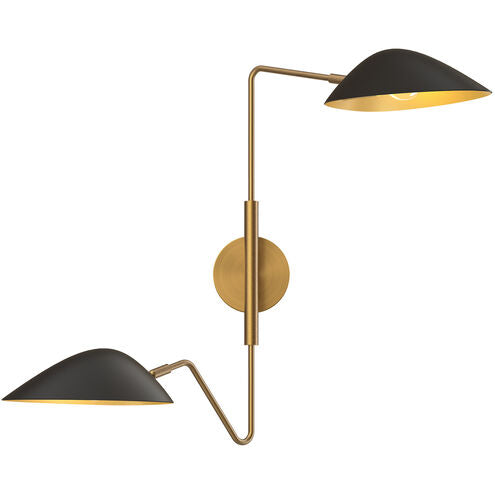 Alora Mood WV550224MBAG Oscar 2 Light 8 inch Bath Vanity Wall Light Aged Gold and Matte Black Finish