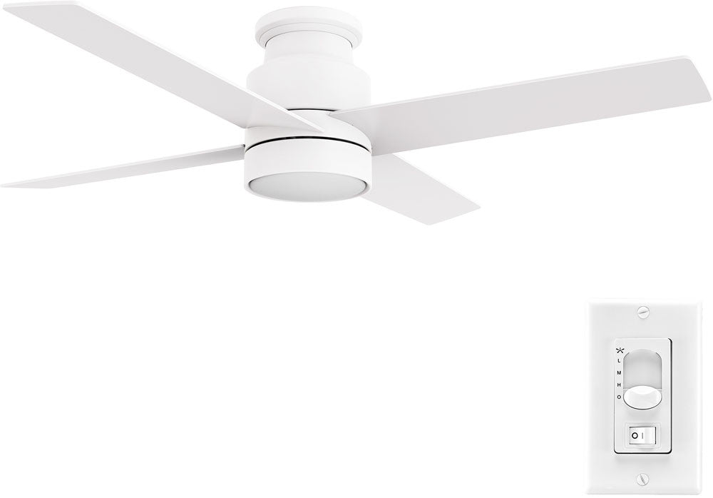 Carro USA VWGA-524B-L12-W1-1 52" Lamont 4-Blade Flash Mount Ceiling Fan with LED Light & Pull Chain - Fixture Finish: White - Blade Finish: White