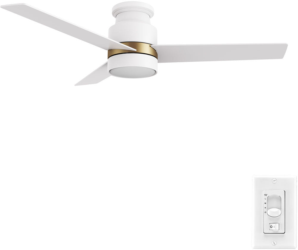 Carro USA VWGA-523B-L12-W1-1G 52" Lamont 3-Blade Flash Mount Ceiling Fan with LED Light & Pull Chain - Fixture Finish: White & Gold - Blade Finish: White