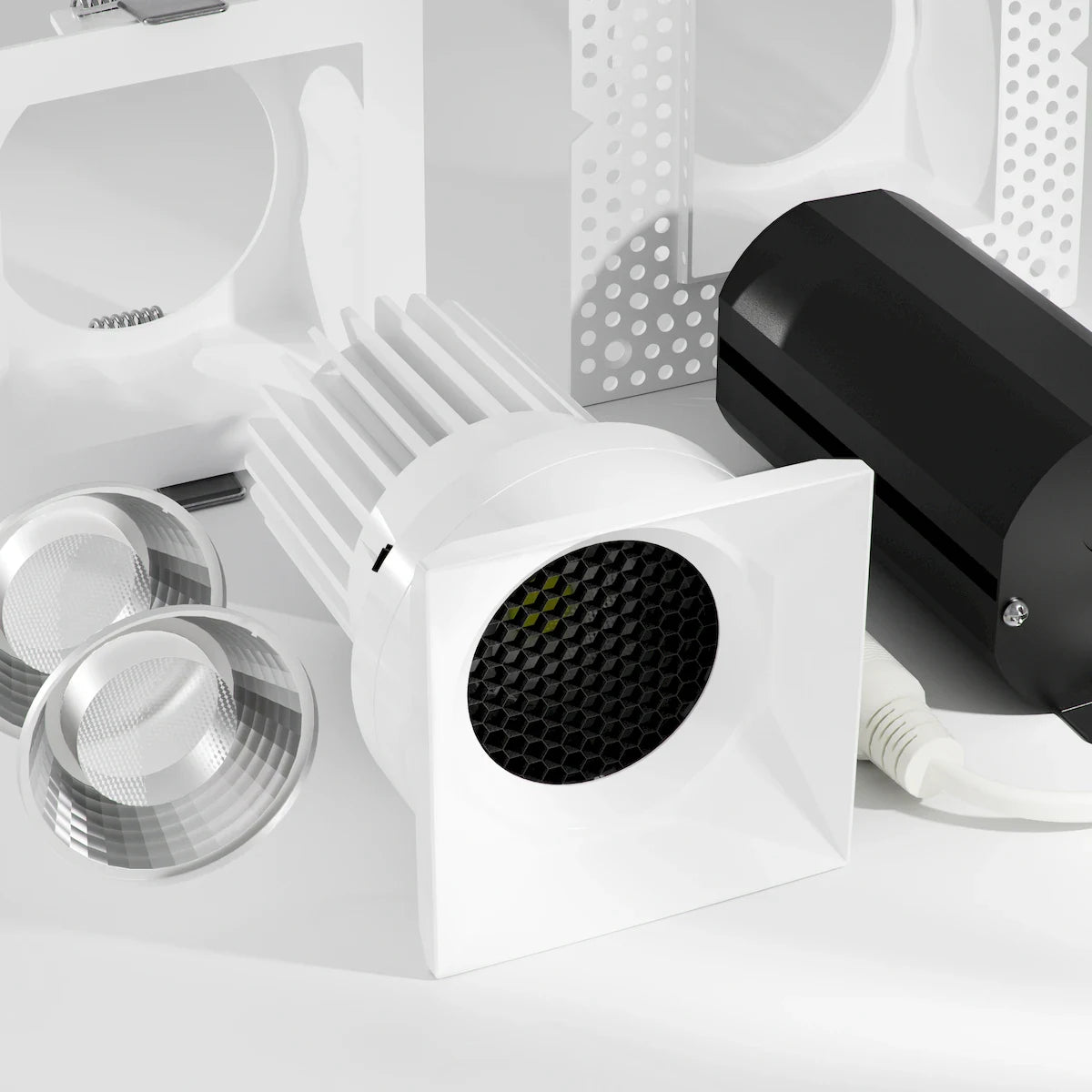 American Lighting RHYM-DL3Q-15-36-THNC-5CCT-WH Rhyme 3" Square LED Downlight - Honeycomb Louver - 15W - White