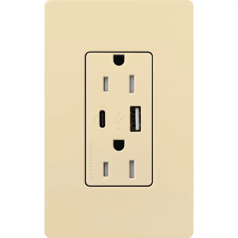 Lutron CAR-15-ACTR-IV Claro 15A Tamper-Resistant USB Type A and C Duplex Receptacle - Finish: Ivory