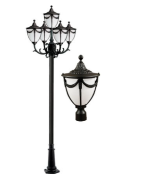 Dabmar Lighting GM4805-B Rachel Cast Aluminum 5 Post Top Fixture Pole + Base E26 5X No Lamp, Voltage 120V, Black Finish
