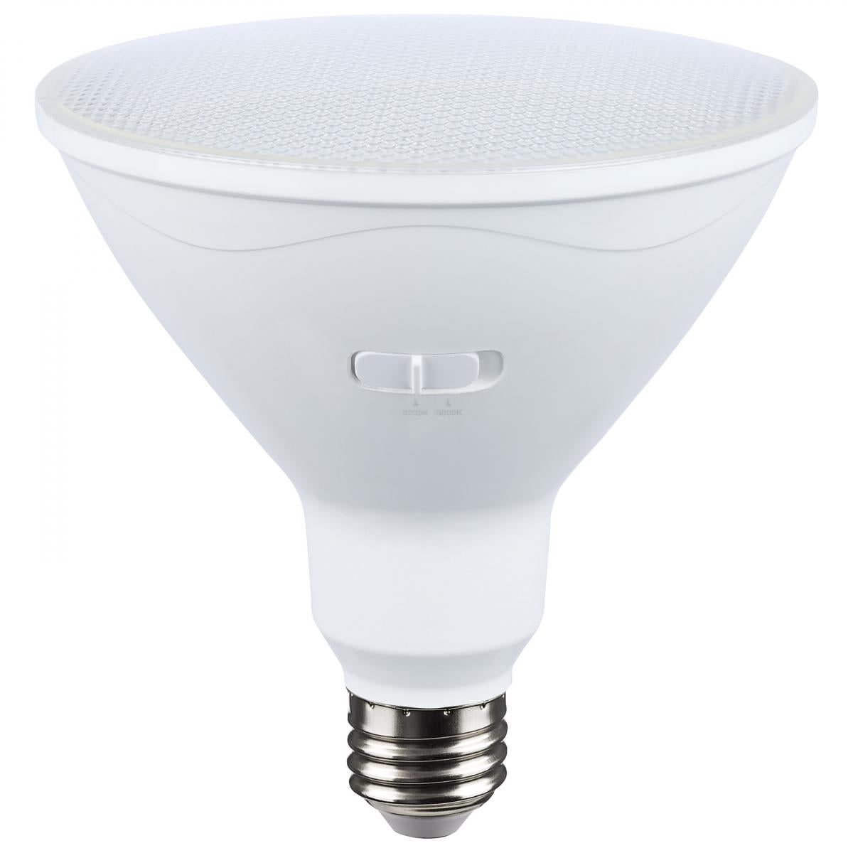 SATCO S11592 25 Watt PAR38 LED; 3000K/5000K CCT Selectable; High Lumen; Medium Base; White Finish; 120 Volt Light Bulb