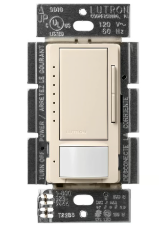 Lutron MSCL-OP153MH-LA Maestro CL Occupancy Sensor (Auto-ON/OF or Manual ON/Auto-OFF) and Dimmer, 600W Incandescent, 150W CFL or LED Single Pole / Multi Location Dimmer, Almond