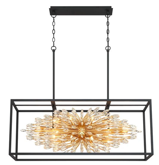 SDQ Lighting PD36320BKGD PAON EN CRISTAL 38.5" LED Pendant Light, Wattage 400W, Matte Black/Painted Gold/Clear Crystal Finish