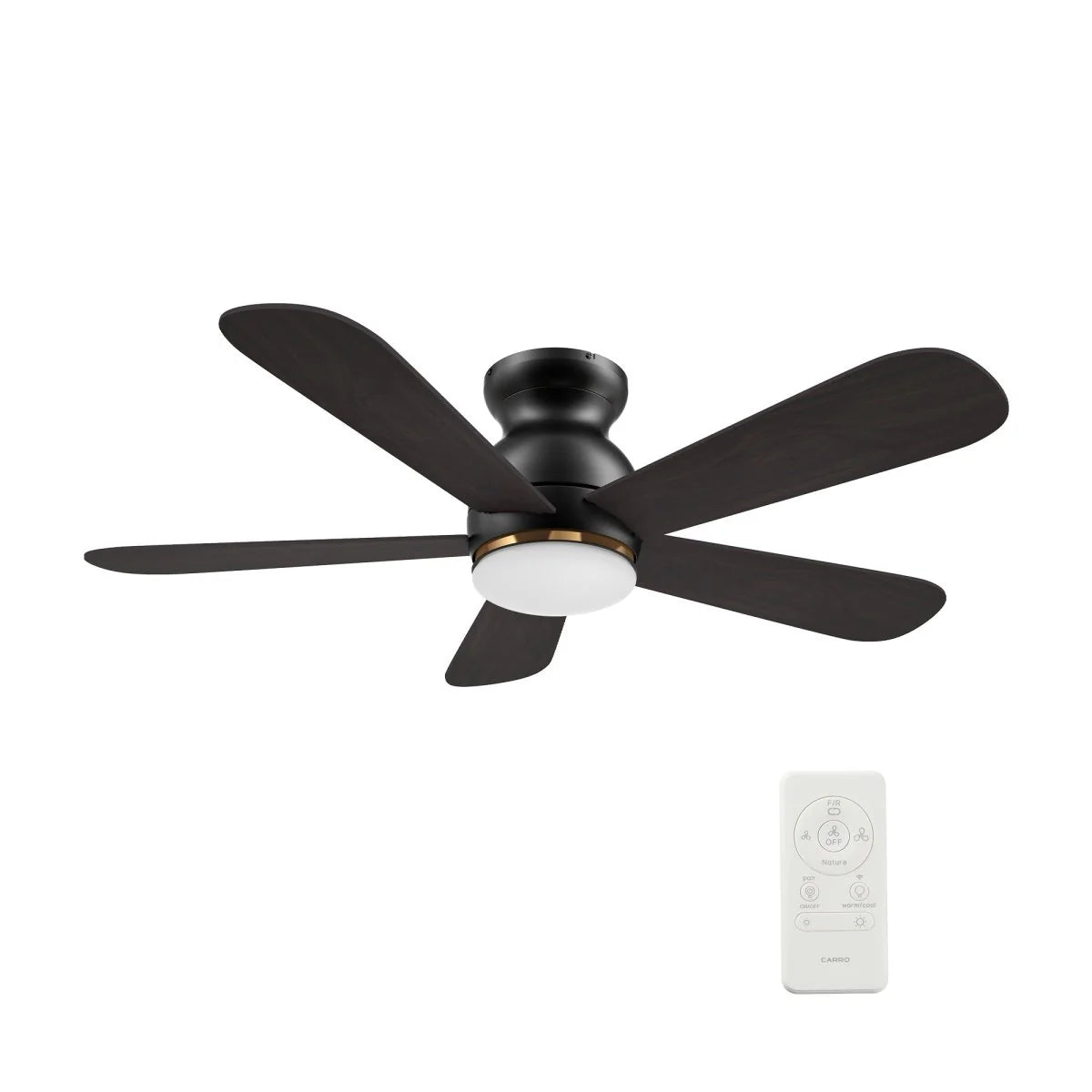 Carro USA SFR485Q-L12-BG-1-FM 48" Dubois Smart Ceiling Fan With LED Light Kit - Fixture Finish: Black With Gold - Blade Finish: Walnut & Barnwood