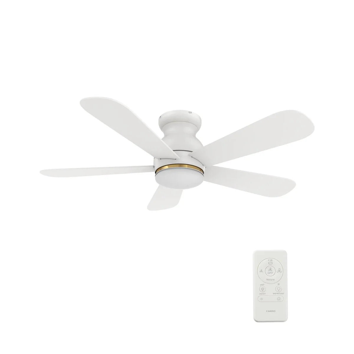 Carro USA SFR485Q-L12-W1-1-FM 48" Dubois Smart Ceiling Fan With LED Light Kit - Fixture Finish: White With Gold - Blade Finish: White