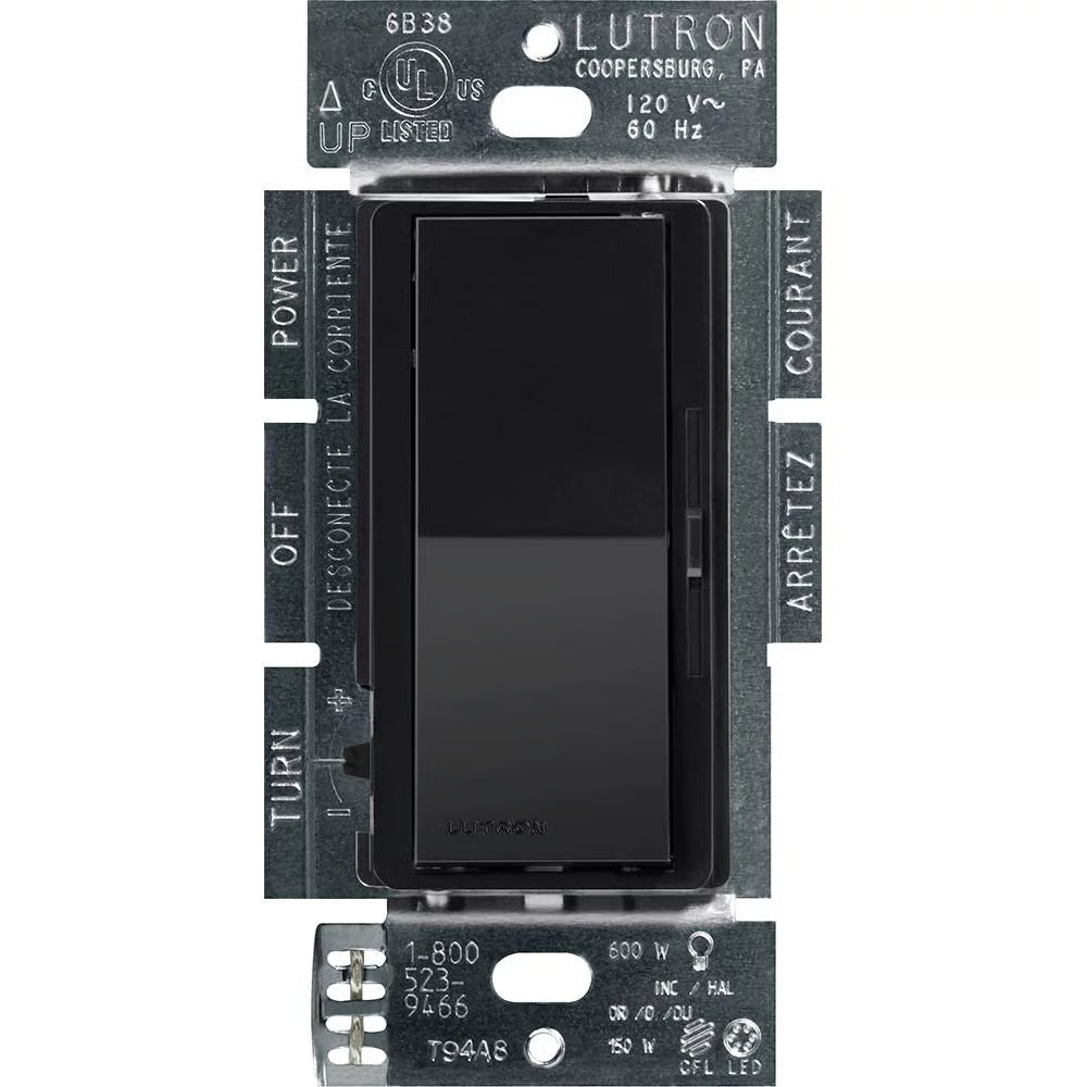 Lutron DVCL-153PH-BL Diva LED Plus Dimmer 150W 120V Black Single Pole 3 Way