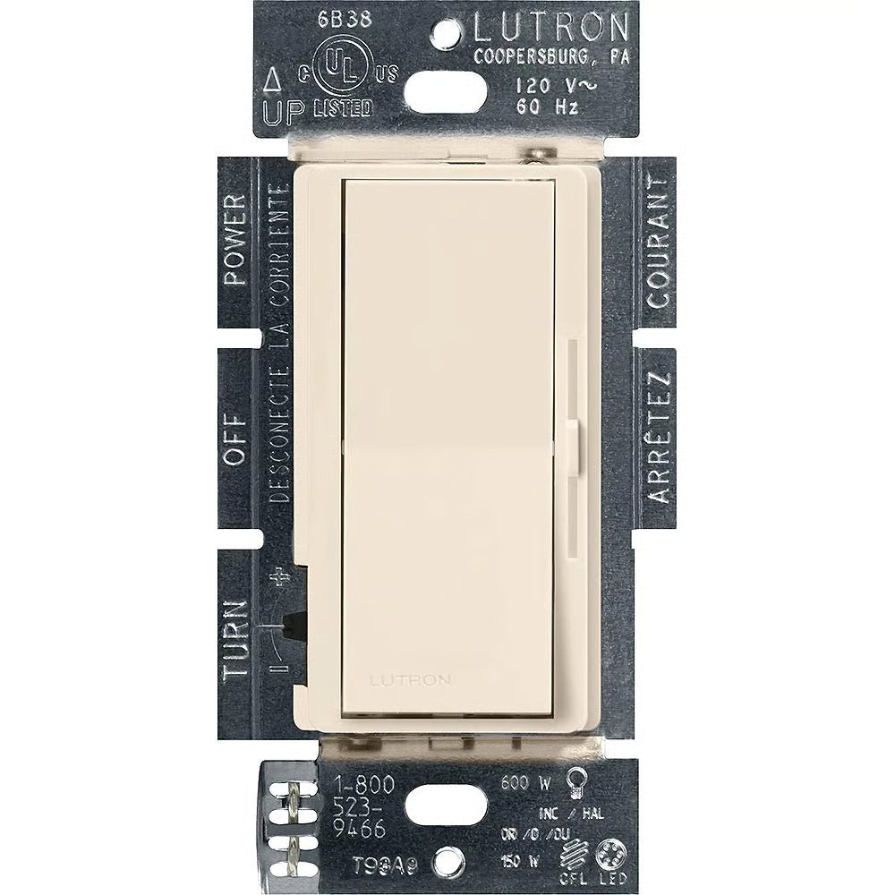 Lutron DVCL-153PH-LA Diva LED Plus Dimmer 150W 120V Light Almond Single Pole 3 Way