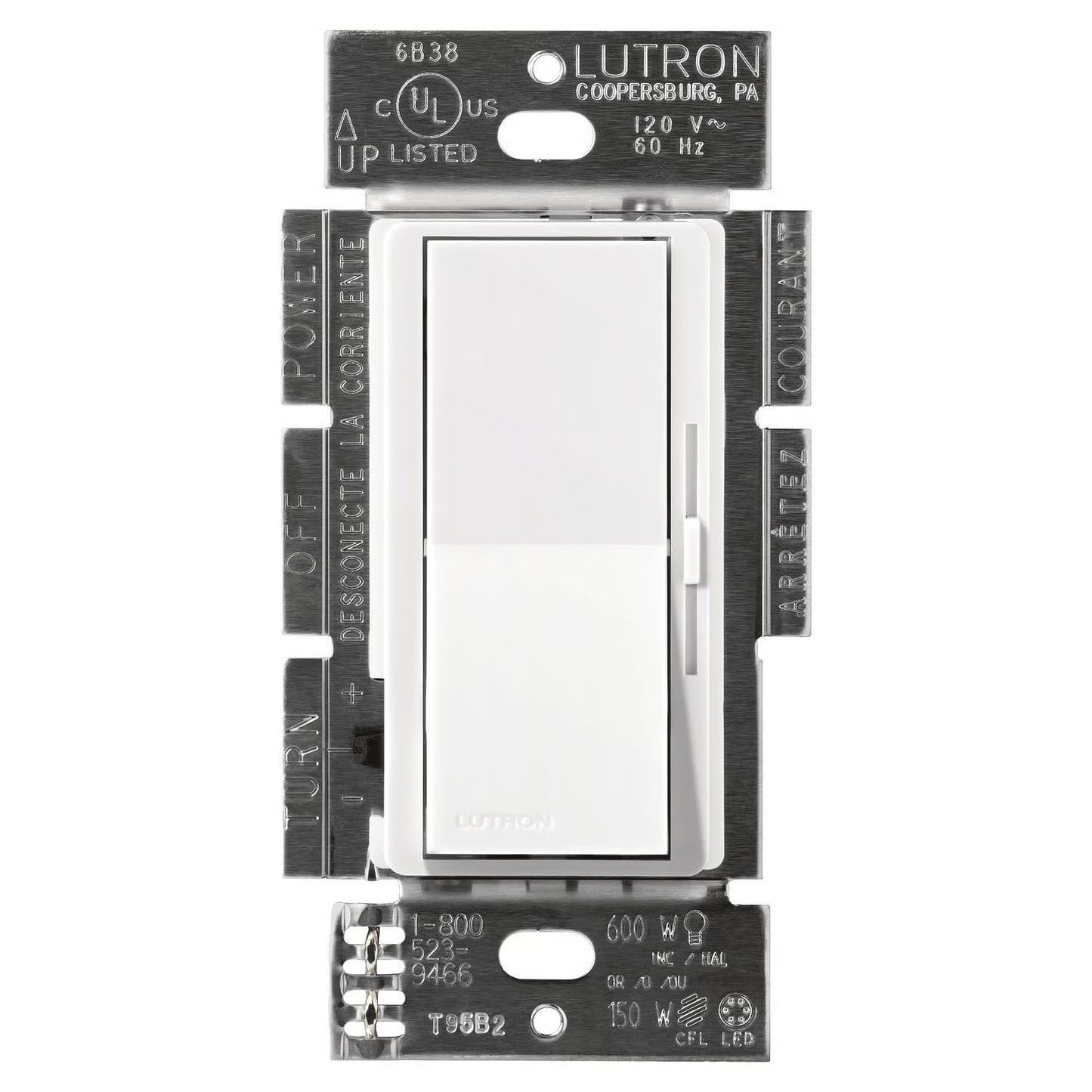 Lutron DVCL-153PH-WH Diva LED Plus Dimmer 150W 120V White Single Pole 3 Way