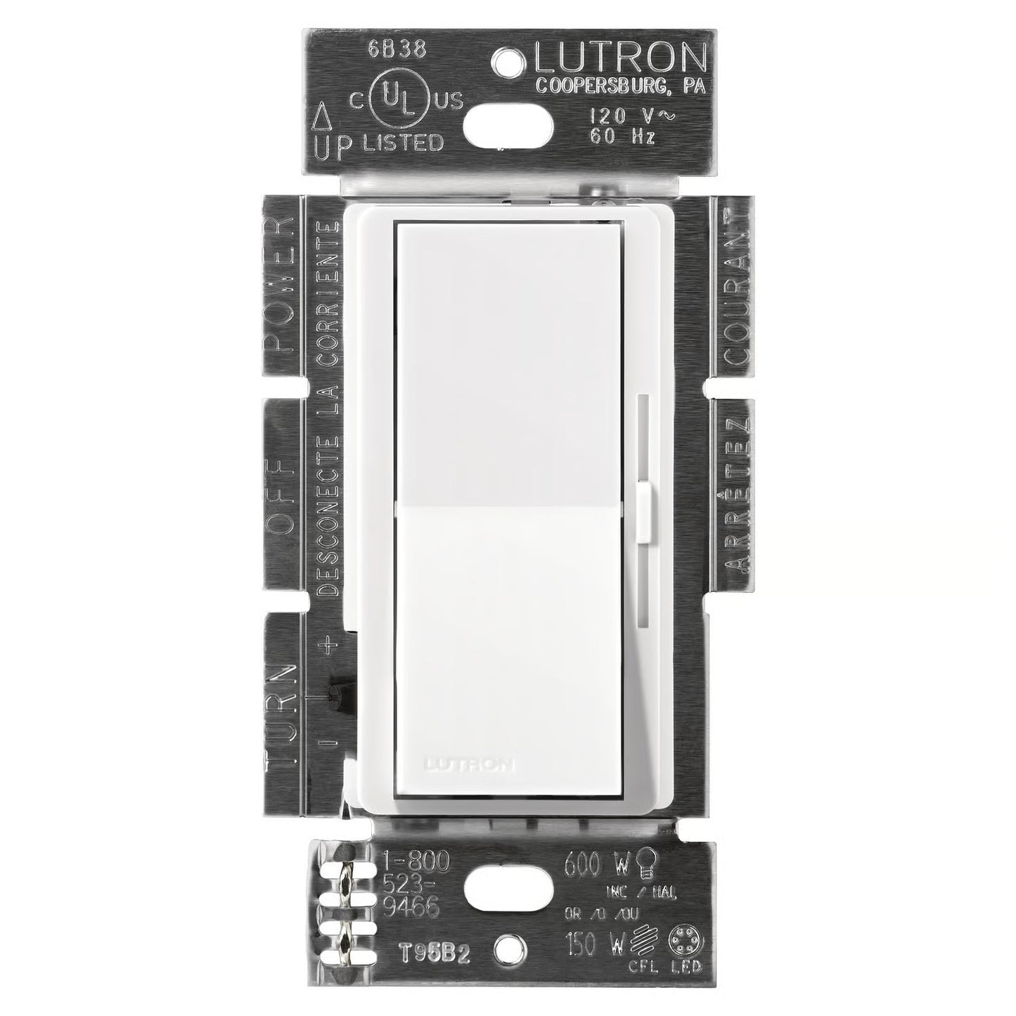 Lutron DVCL-253PH-WH Diva LED Plus Dimmer 250W 120V White Single Pole 3 Way
