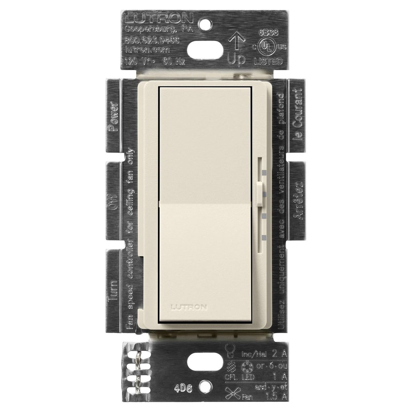 Lutron DVSCFSQ-LF-PM Diva Quiet Single Pole 3-Speed Fan Control and Light Switch - Finish: Pumice