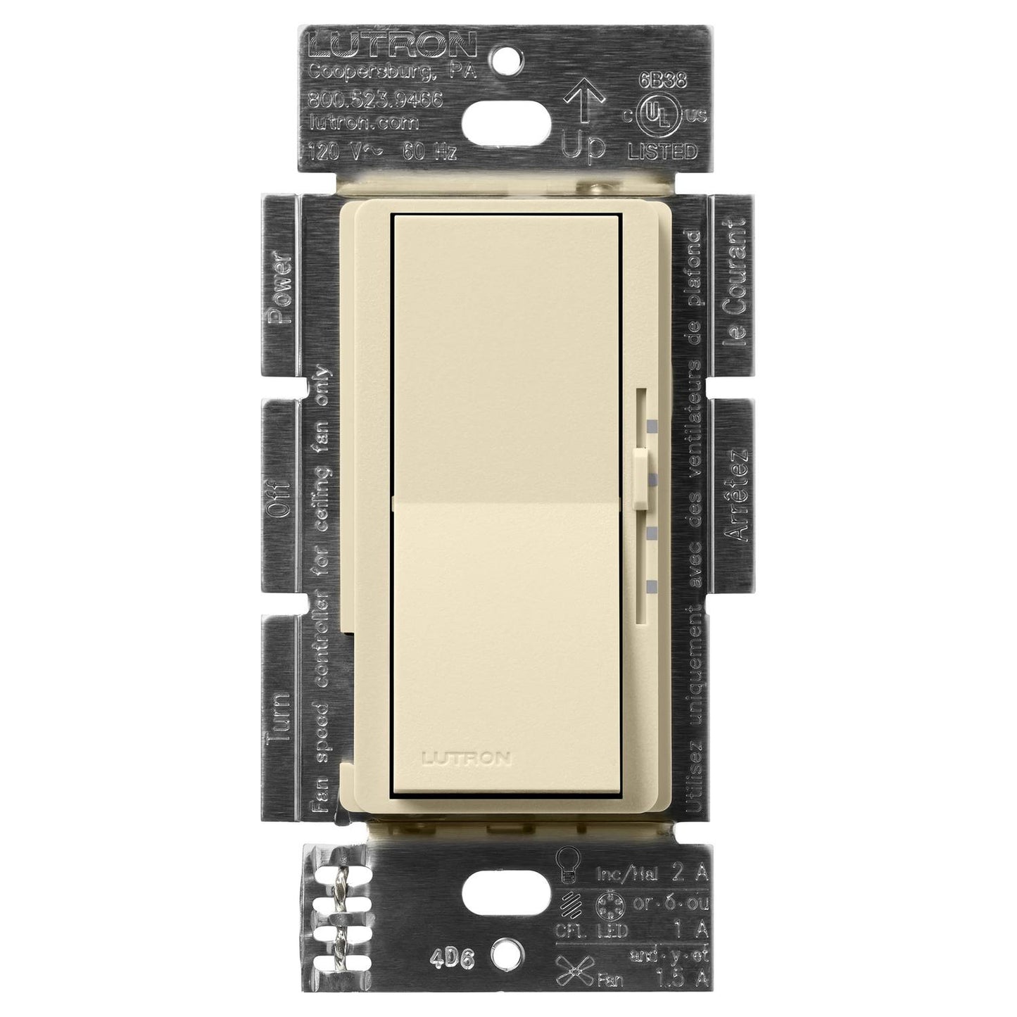 Lutron DVSCFSQ-LF-SD Diva Quiet Single Pole 3-Speed Fan Control and Light Switch - Finish: Sand