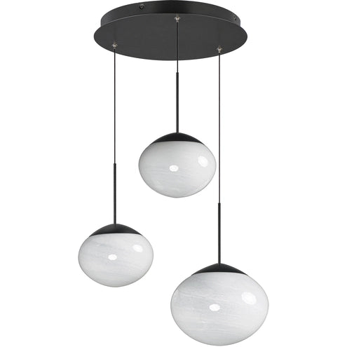 ET2 Contemporary Lighting E11523-113BK 20.5" Nimbus LED Multi Pendant Ceiling Light With White Cirrus Glass Shade - Finish: Black