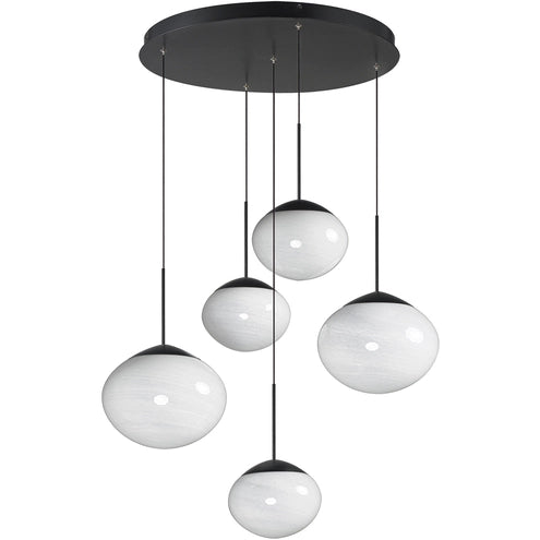 ET2 Contemporary Lighting E11525-113BK 26.25" Nimbus LED Multi Pendant Ceiling Light With White Cirrus Glass Shade - Finish: Black