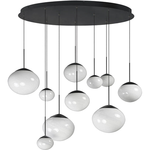 ET2 Contemporary Lighting E11529-113BK 20.25" Nimbus LED Multi Pendant Ceiling Light With White Cirrus Glass Shade - Finish: Black