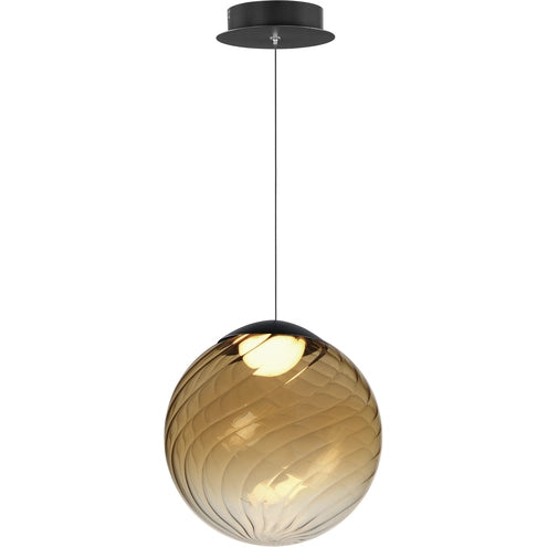 ET2 Contemporary Lighting E24189-05BK Planetary 1-Light LED Pendant Ceiling Light - CCT: 3000K - Glass Finish: Amber - Finish: Black