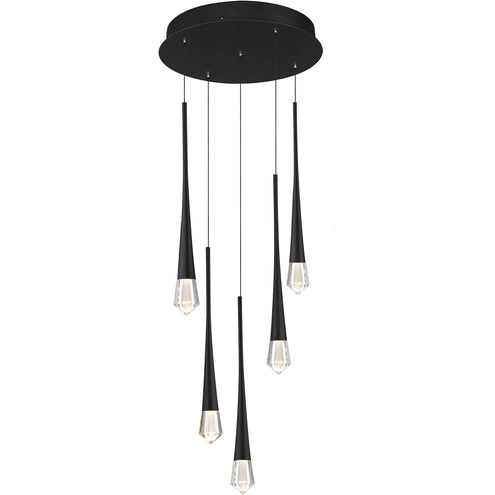 ET2 Contemporary Lighting E24225-122BK Pierce 5-Light LED Pendant Ceiling Light - CCT: 3000K - Finish: Black