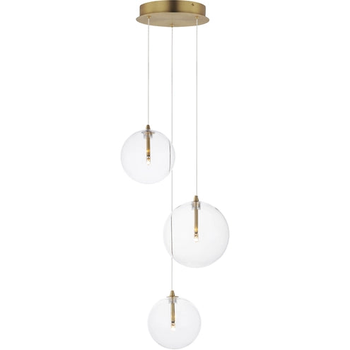 ET2 Contemporary Lighting E25073-18NAB Global 3-Light LED Pendant Ceiling Light - CCT: 3000K - Finish: Natural Aged Brass