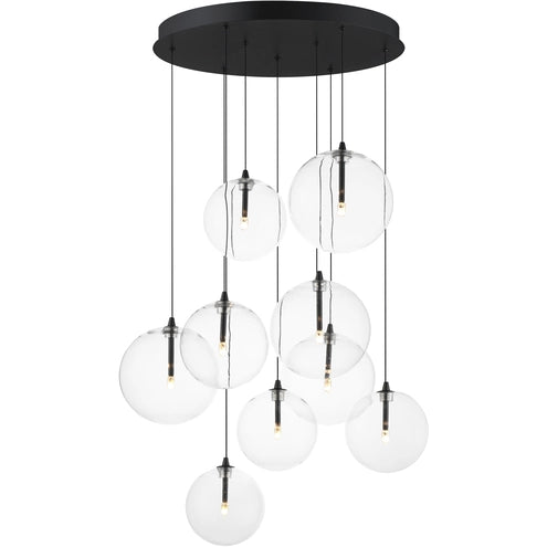 ET2 Contemporary Lighting E25077-18BK Global 9-Light LED Pendant Ceiling Light - CCT: 3000K - Finish: Black