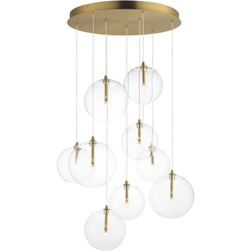 ET2 Contemporary Lighting E25077-18NAB Global 9-Light LED Pendant Ceiling Light - CCT: 3000K - Finish: Natural Aged Brass