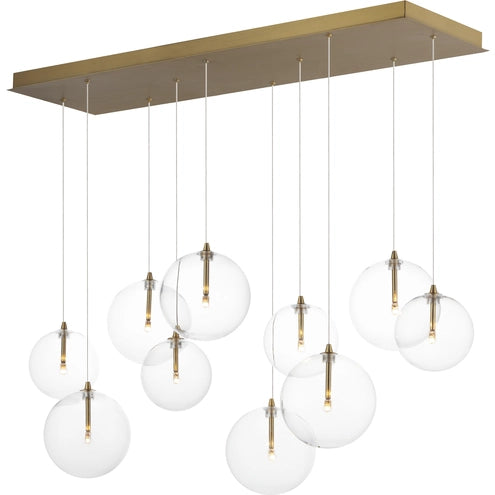 ET2 Contemporary Lighting E25079-18NAB Global 10-Light LED Pendant Ceiling Light - CCT: 3000K - Finish: Natural Aged Brass