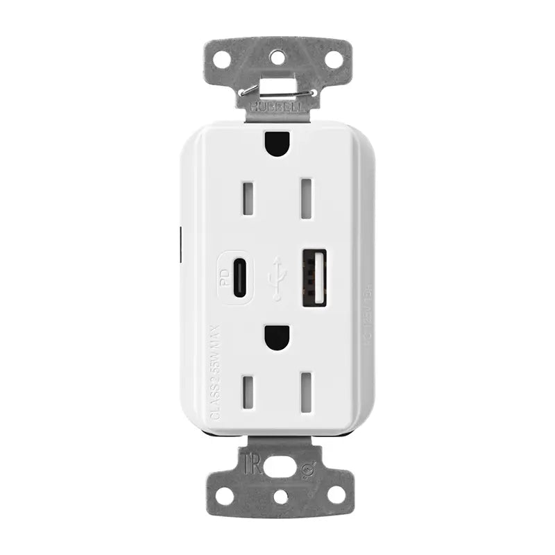 Lutron CAR-15-ACTR-WH Claro 15A Tamper-Resistant USB Type A and C Duplex Receptacle -Finish: White