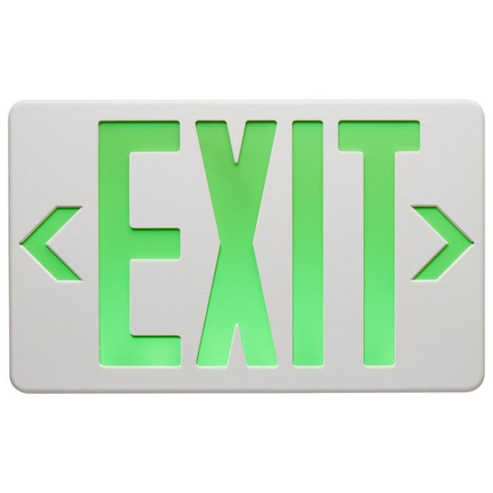 Nuvo 67-100 Green LED Exit Sign, 90min Ni-Cad Backup, Voltage 120/277V, Single/Dual Face, Universal Mounting