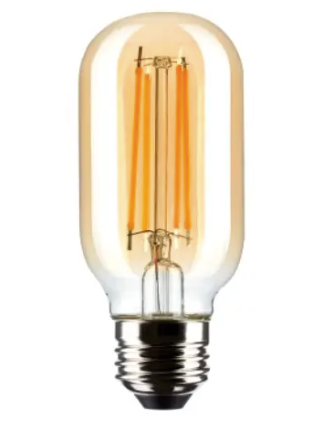 Satco S21378 LED T14 Bulb, Dimmable, E26, Wattage 5.5W, Lumens 500 lm, Voltage 120V, Color Temperature 2000K, Clear/Amber