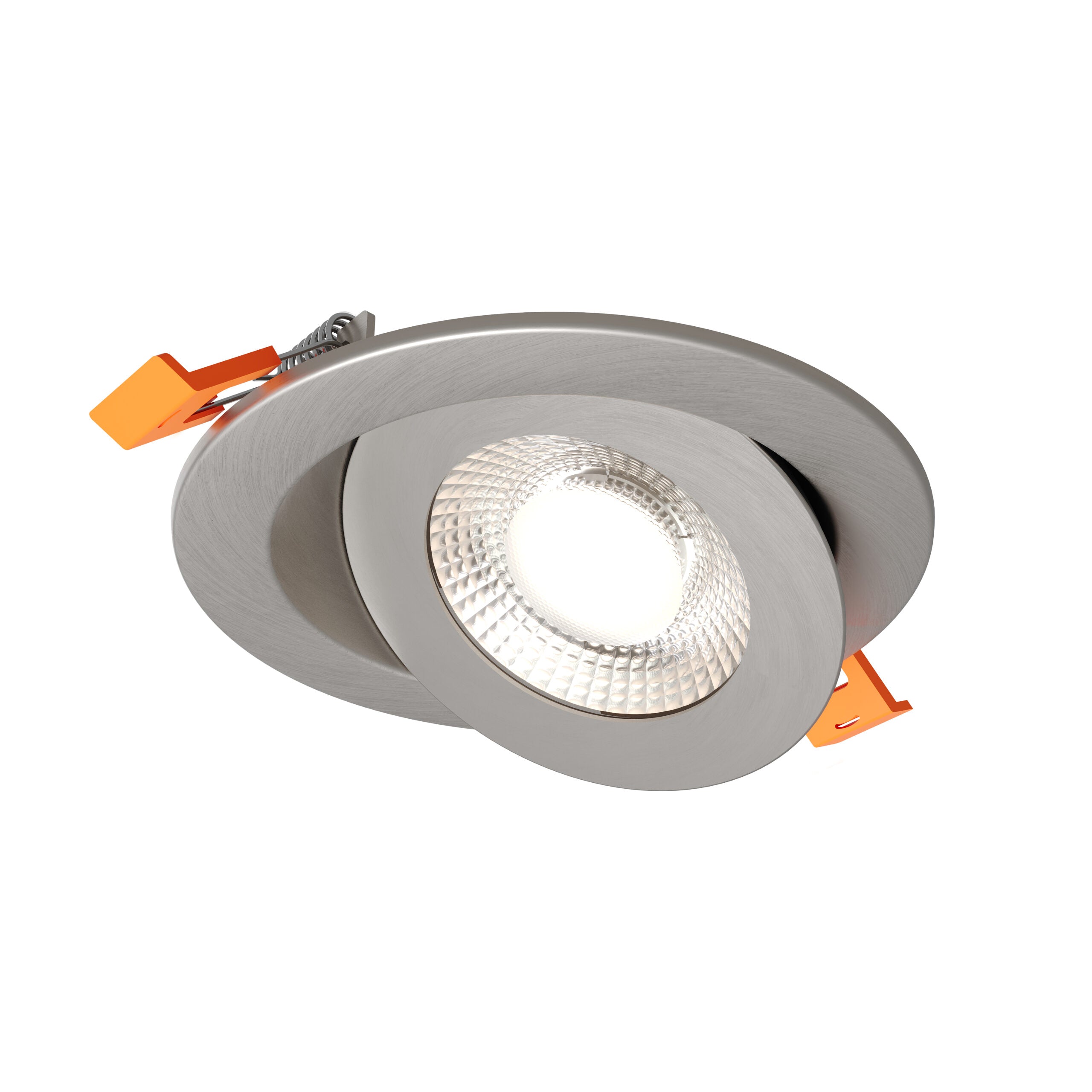 DALS Lighting FGM4-CDW-SN 4″ Flat Round Gimbal Recessed Downlight - 120V - CCT: 5CCT + 3000K – 2200K - Finish: Satin Nickel
