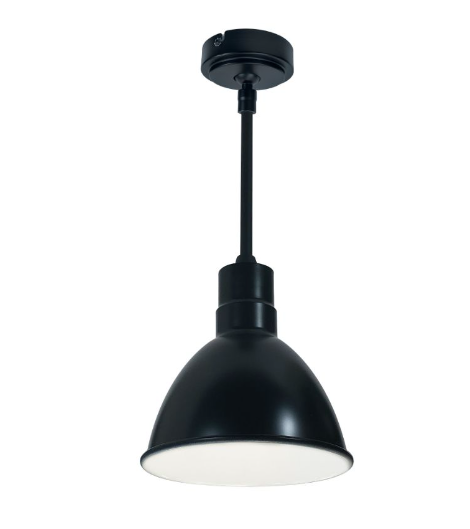 Nora Lighting NRLM-8ST1835BWLE4/84 8" RLM 84" Stem Mounted LED Shade,120V 0-10V/Triac/ELV & 277V 0-10V Dimming, Lumens 2200lm, Color Temperature 3500K, Black/White Finish