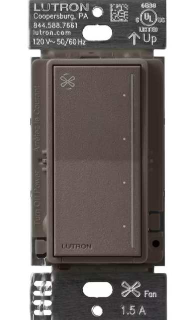 Lutron ST-FSQ-N-TF Sunnata Touch Fan Control, 4-Speed, 1.5A Paddle Fan, AC Motor, Single Pole, Neutral Required, Truffle Finish